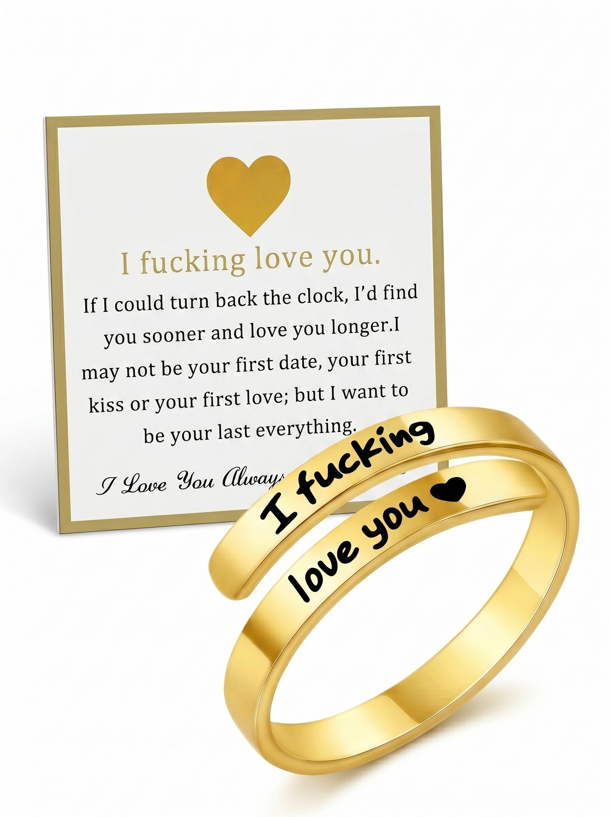 I Fu*king Love You Ring, Gold Statement Love Band, Funny Couple Gift, Adjustable