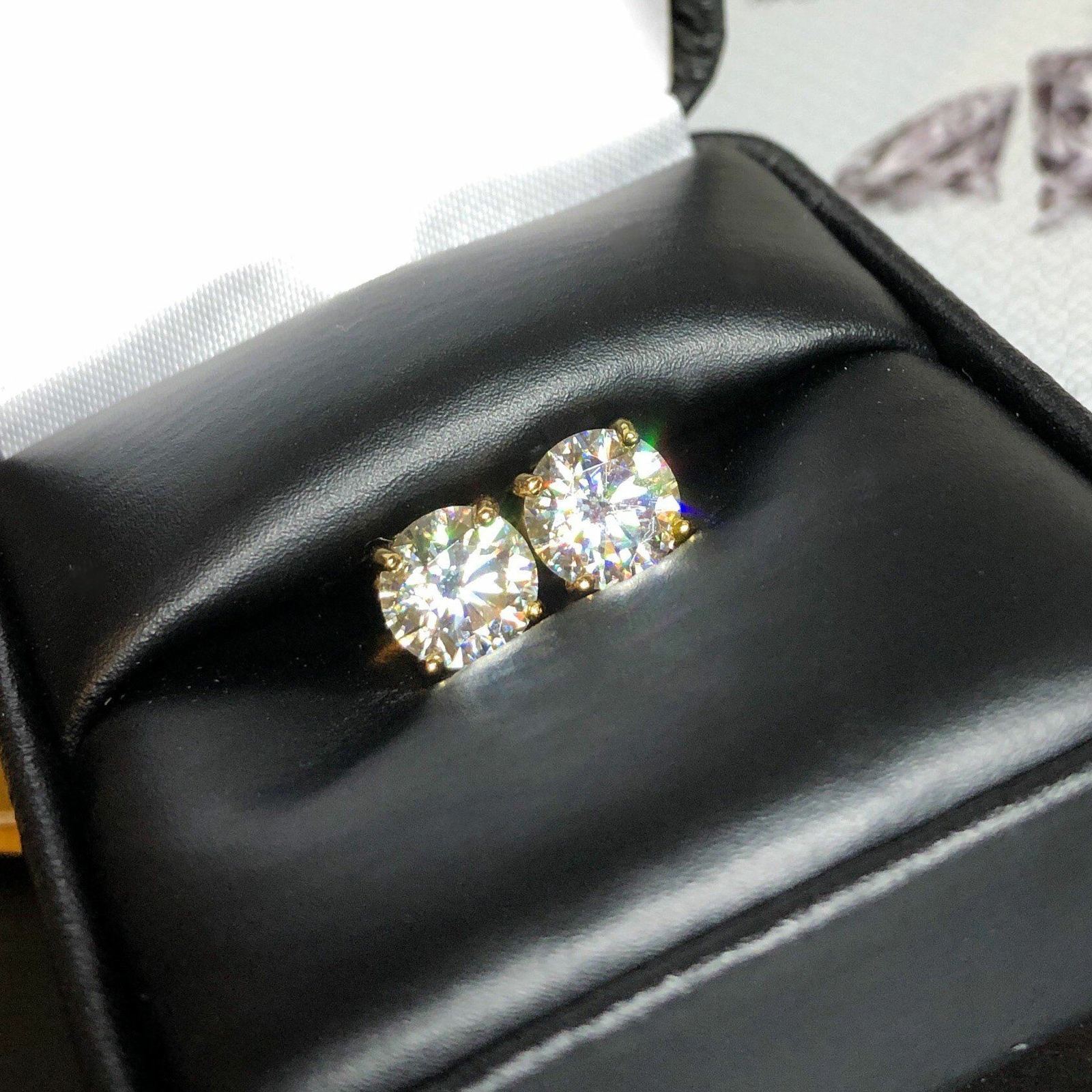 Certified VVS Moissanite Solitaire Stud Earrings 925 Sterling Silver 14K Gold