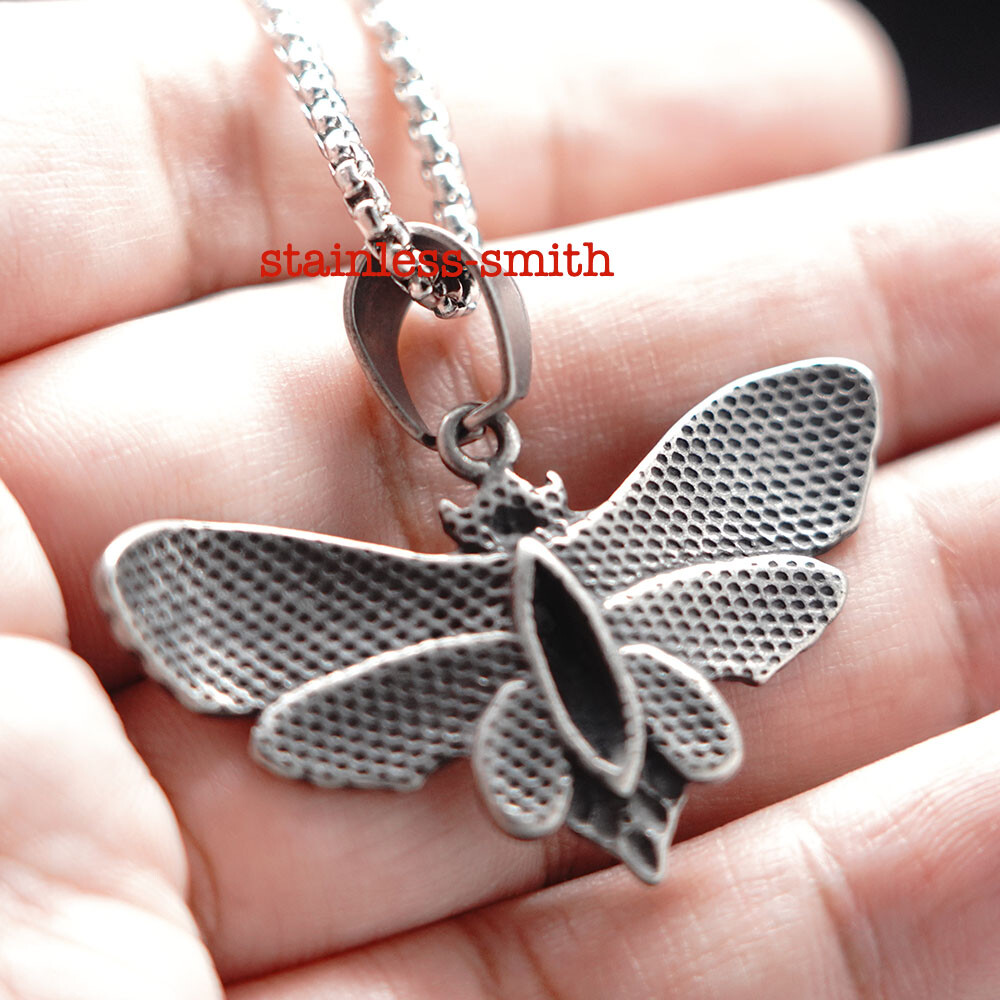 SMITH Vintage Luna Moon Death Moth Pendant Necklace For Women Stainless Steel