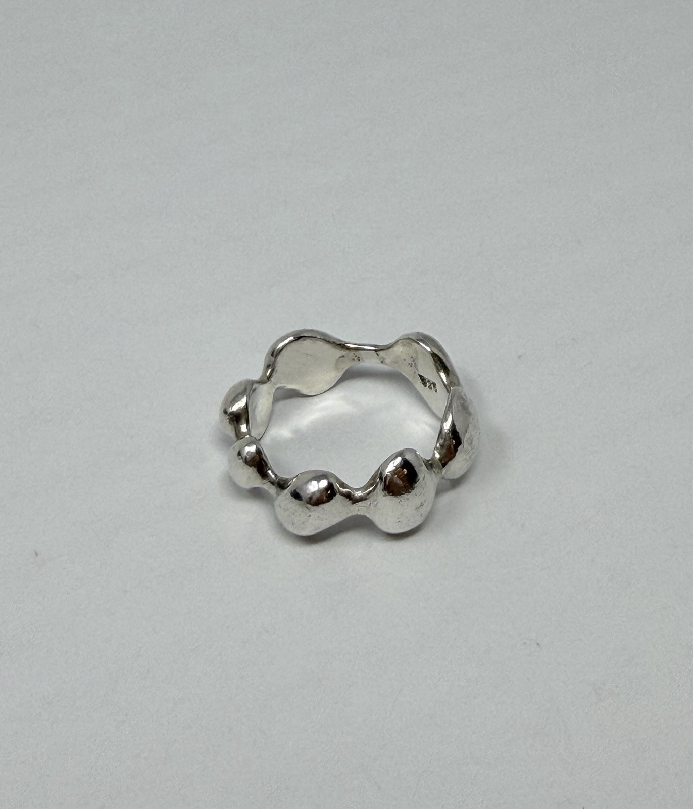 Sterling Silver 925 Bubble Band Ring Size 8 Modern Organic Pebble Design