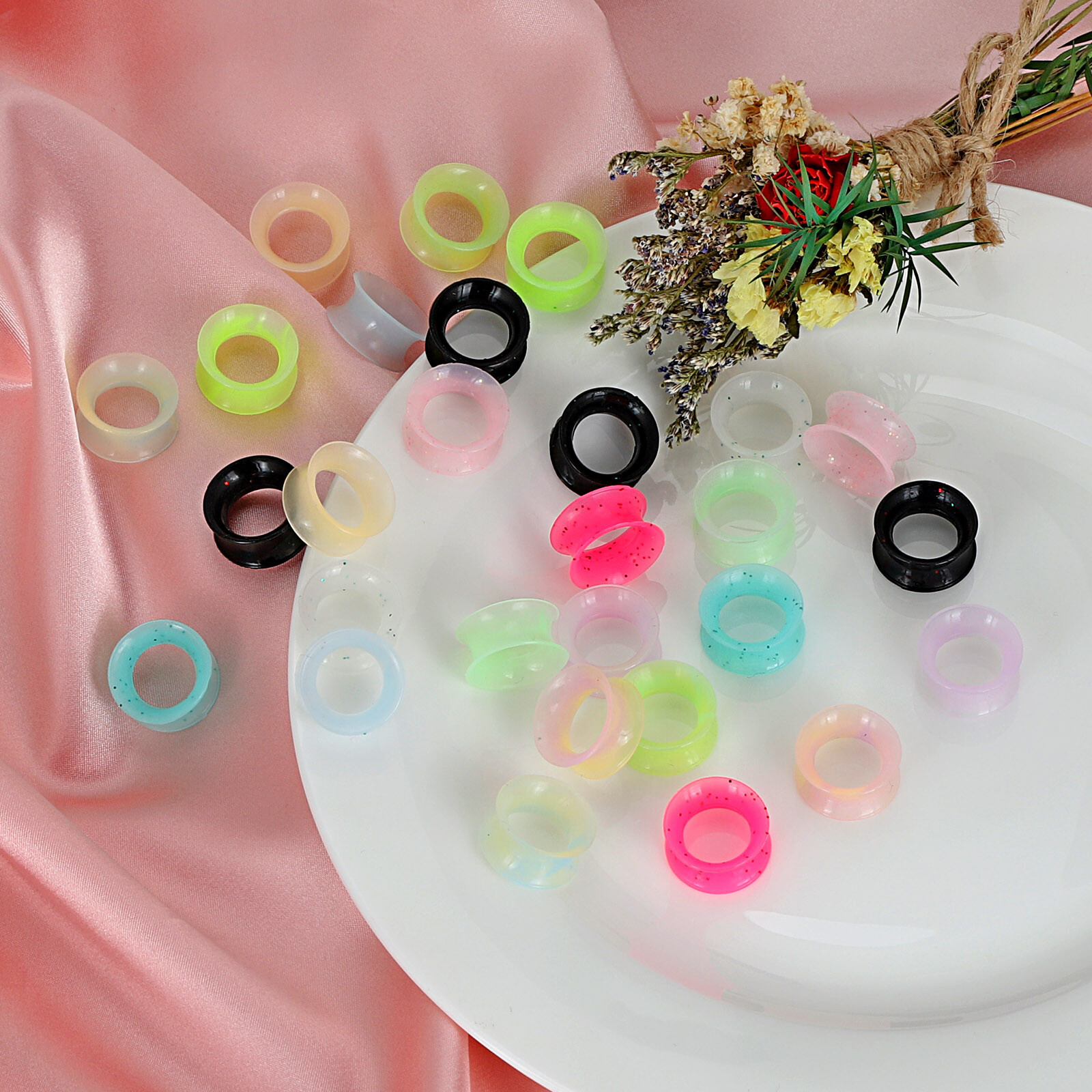 28PCS Soft Silicone Flesh Tunnels Set Flexible Ear Gauge Plug Stretching 2g-3/4″