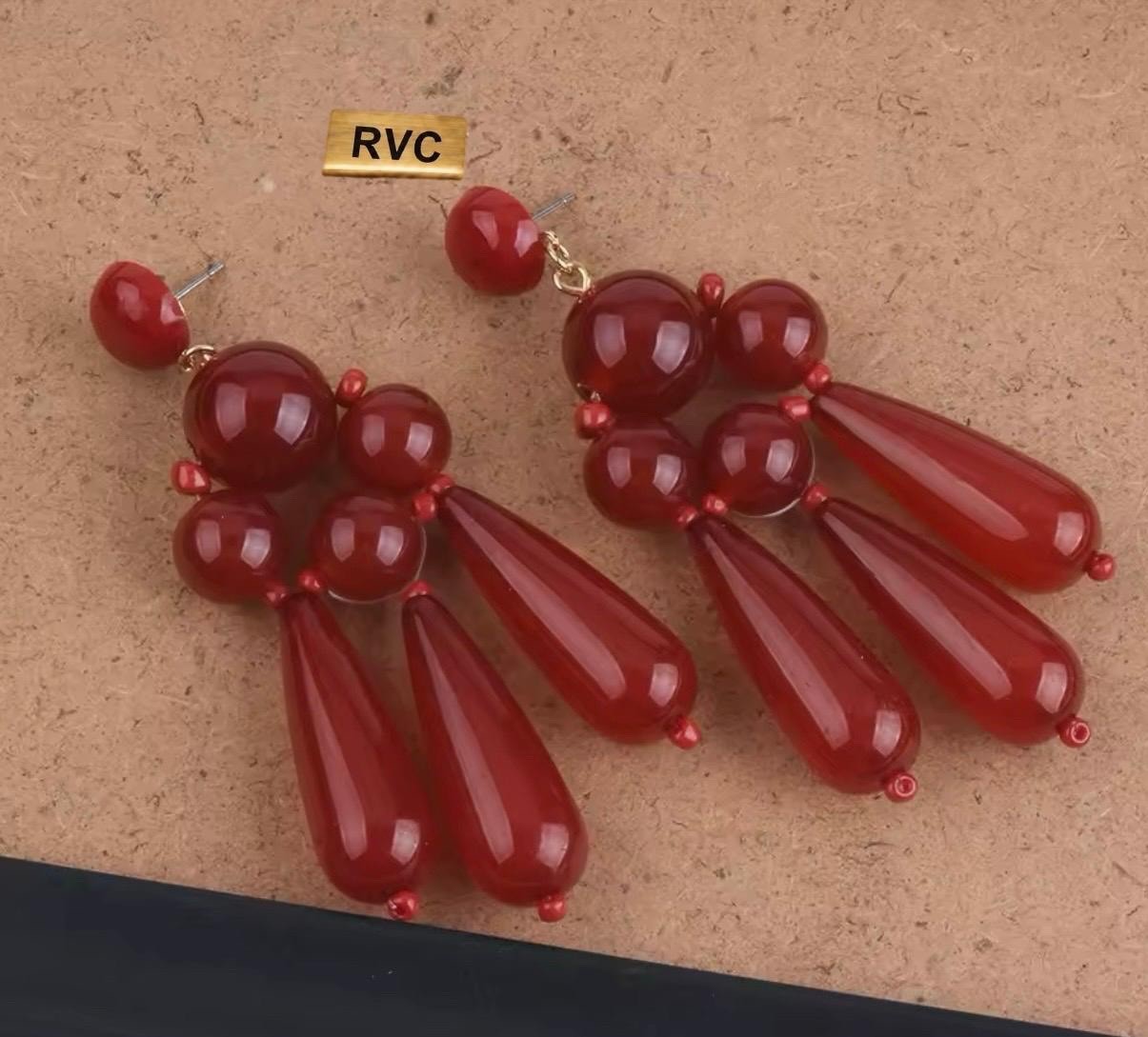 Red Long Tassel Teardrop Beaded Dangle Earrings Vintage Statement Style Jewelry