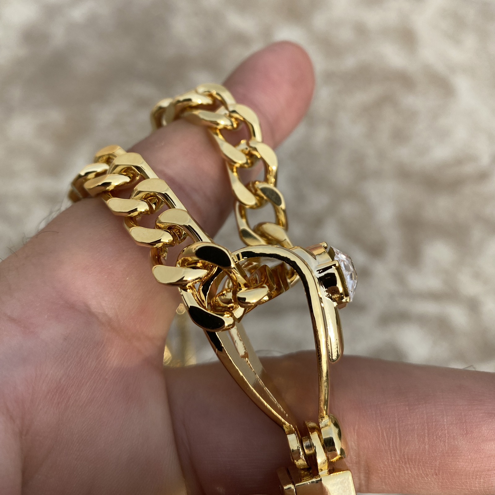 18K Gold Plated Huge Mariners Cross Anchor Jesus Chain 30″ Simulated CZ 30″