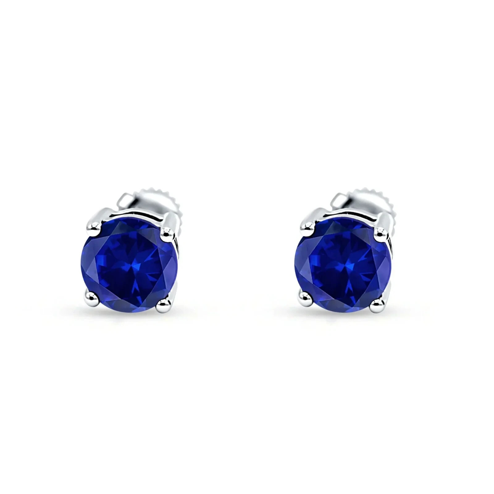 2 ct. Sapphire Round Basket Set Stud Screw Back Earrings Solid Sterling Silver