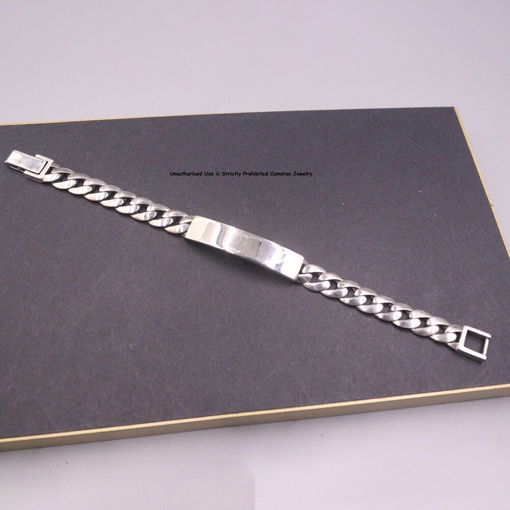 Pure S925 Sterling Silver Chain 9mm Smooth Curb ID Link Bracelet 33-34g 7.9inch