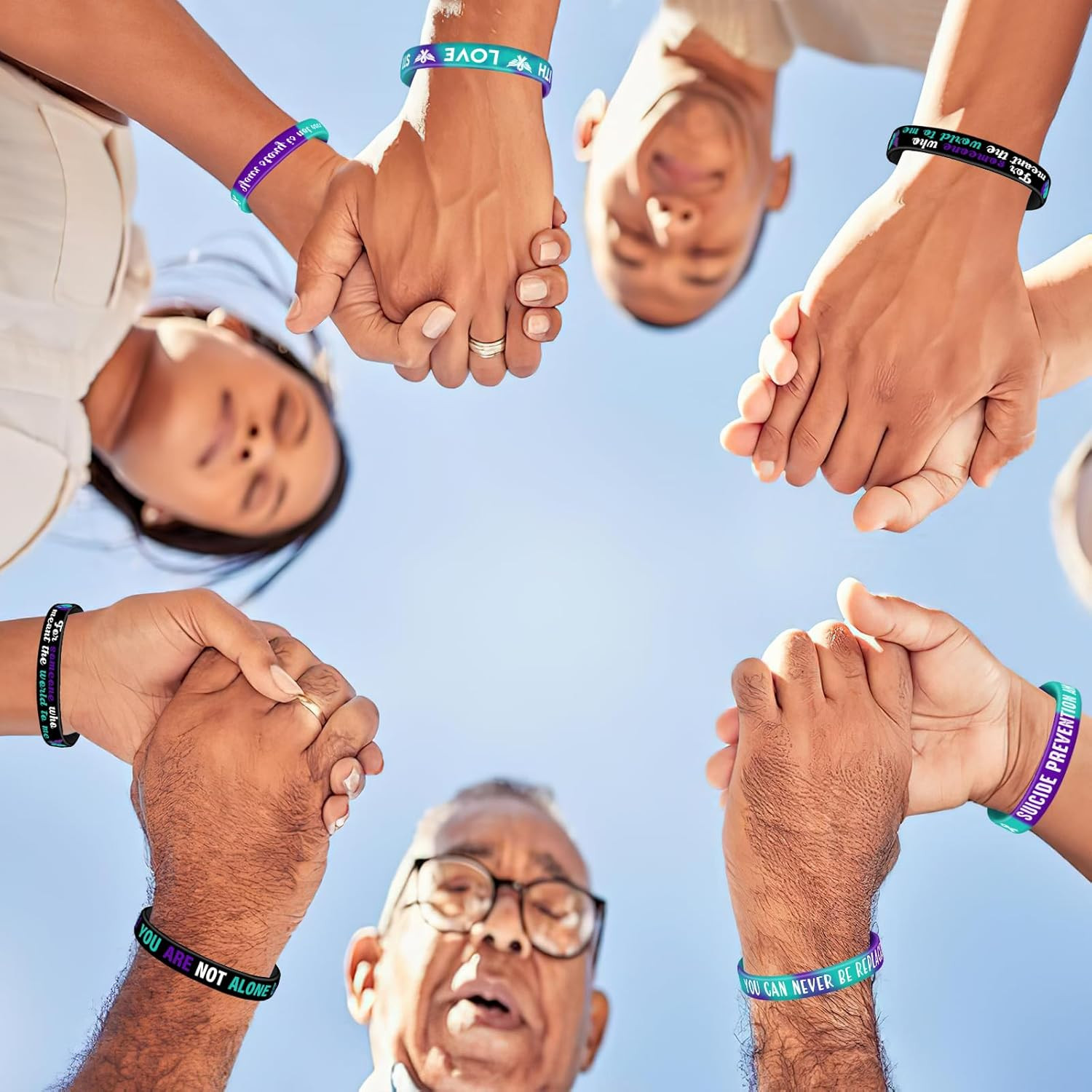 JUNEBRUSHS 42Pcs Suicide Prevention Awareness Silicone Bracelets Purple Teal Rib