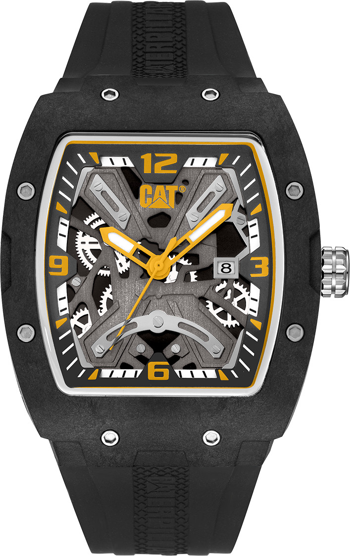 CAT “Barrel Carbon” Men Watch, 50 mm case, Black Silicone Strap (14.161.21.137)