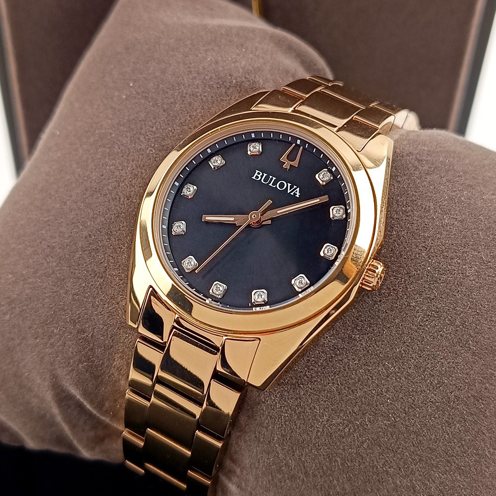 Women’s Bulova Surveyor 97P156 Gray Dial Rose Gold Strap Stainless Quartz Watch