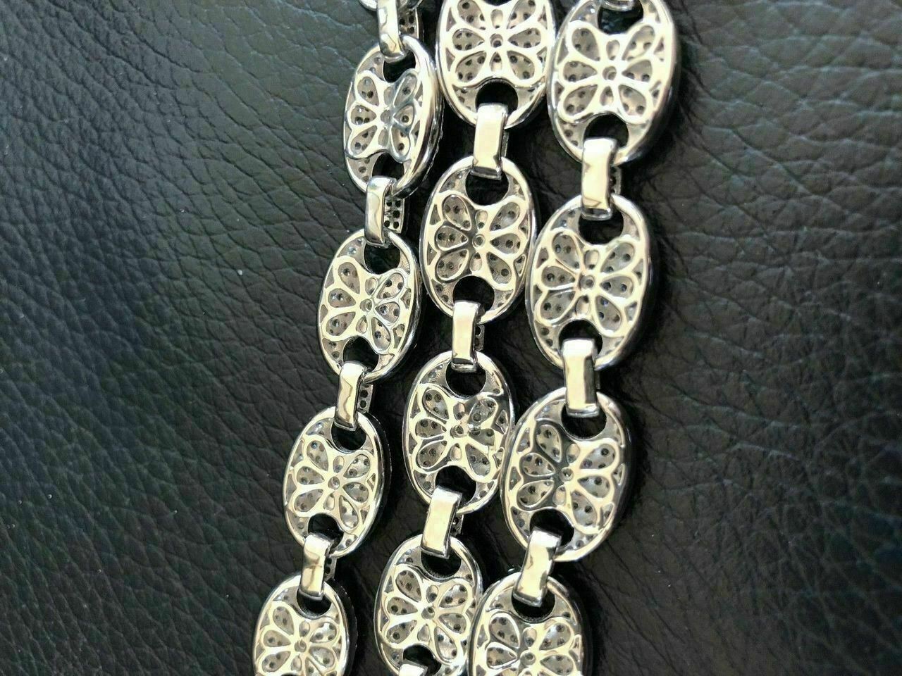 Solid 925 Silver Mens Puffed Mariner Link Chain CZ Hip Hop Iced