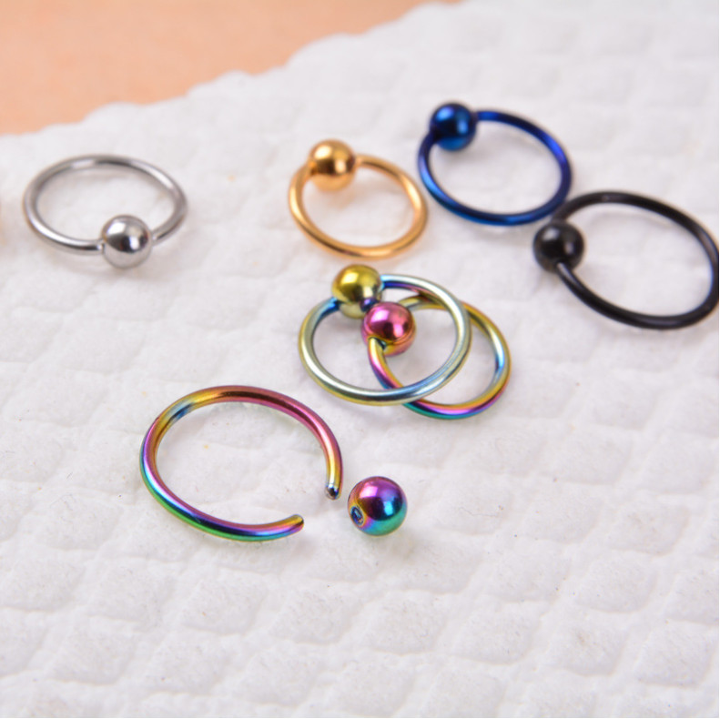 2pc Stainless Steel Ball Captive Bead Ring Nose Ring Earrings Labret Septum