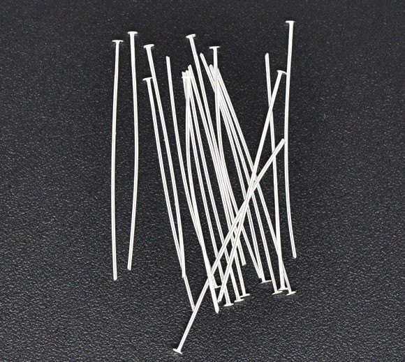 100 pcs. Silver Plated Flat Head Pins – 50mm (2 inch) x 0.7mm 21 Gauge