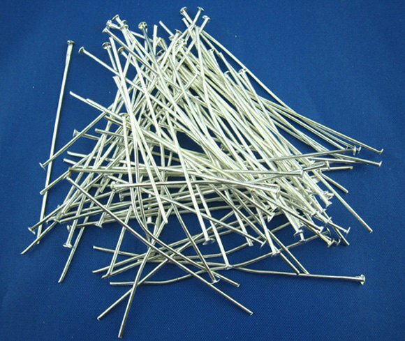 100 pcs. Silver Plated Flat Head Pins – 50mm (2 inch) x 0.7mm 21 Gauge