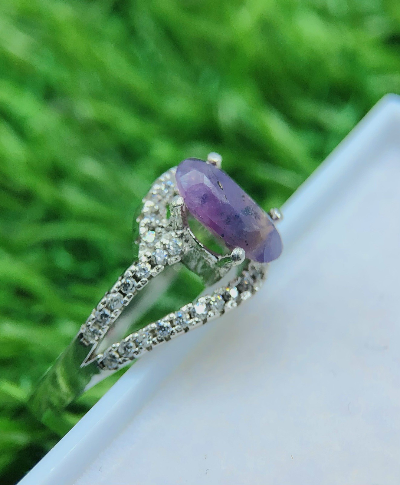 Natural Kashmir Purple Sapphire Ring 925 Sterling Silver Oval Size 6.5 Fine Gem