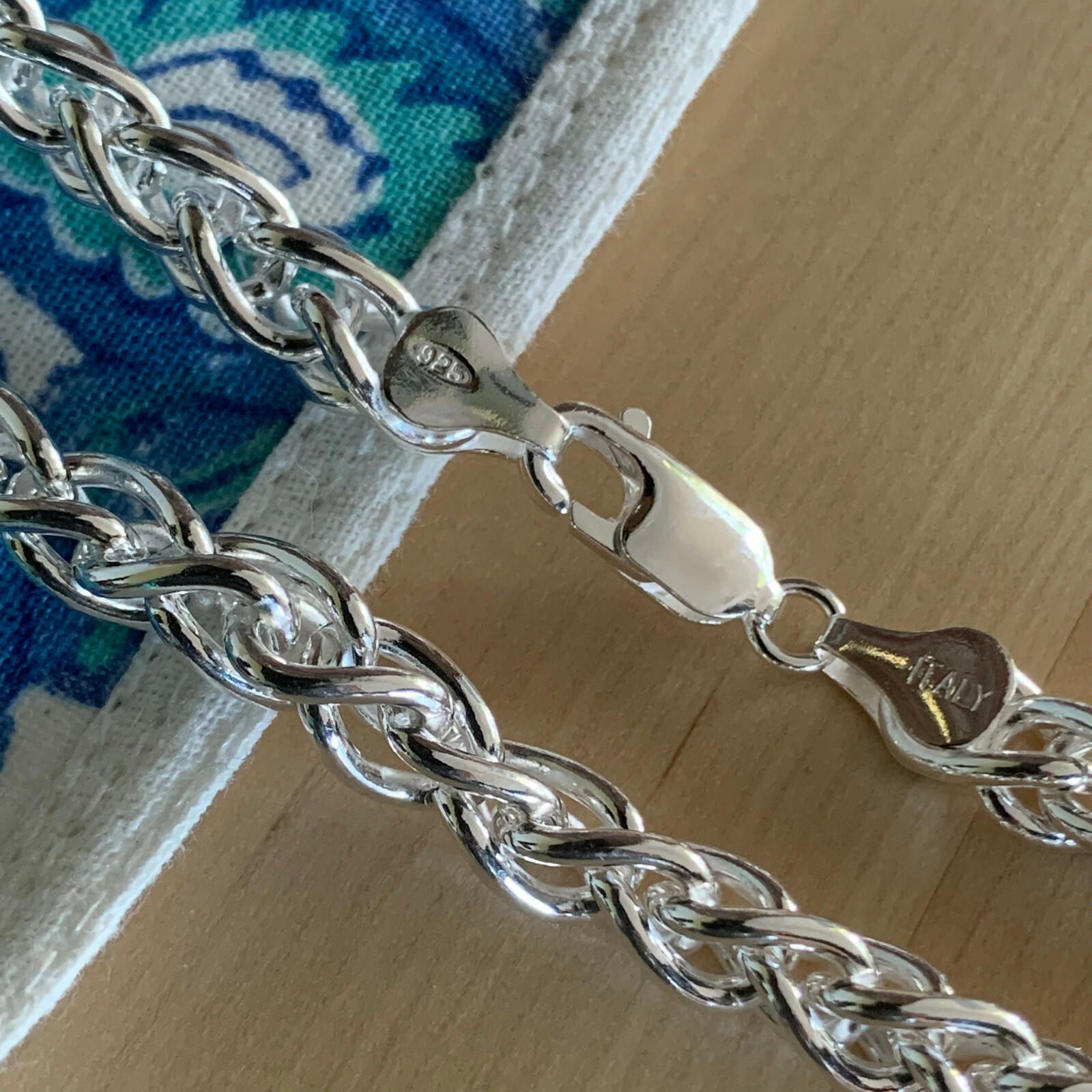 Real Solid Sterling Silver Wheat Spiga Rope Chain Necklace