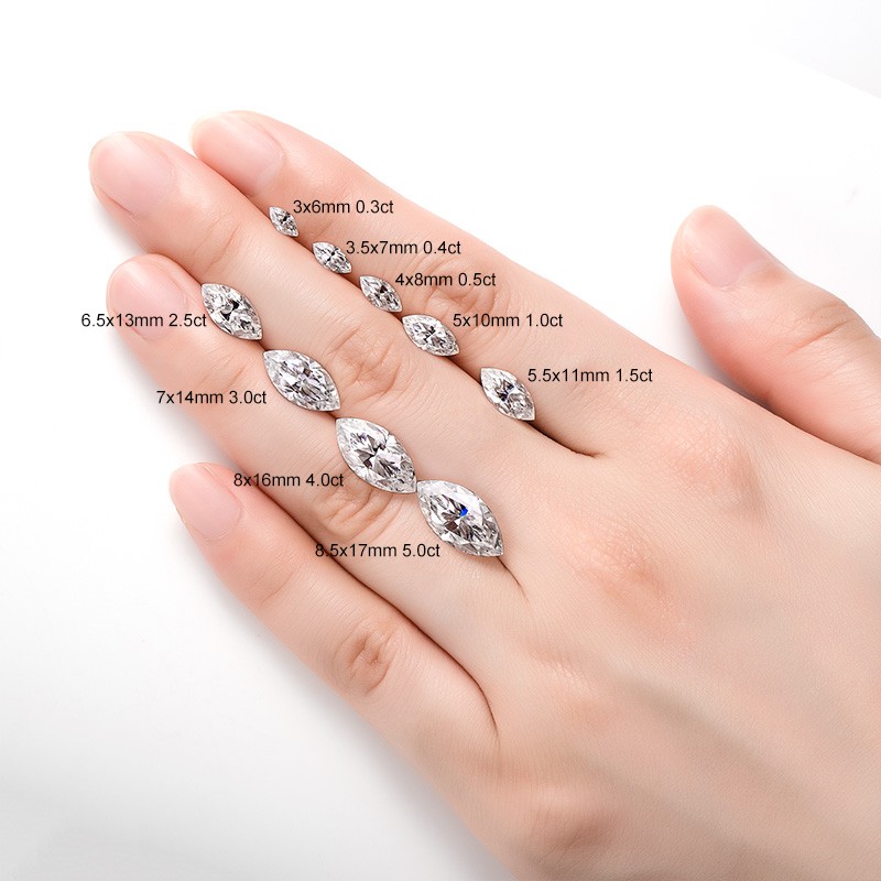 GRA Certification Full Size Marquise Cut 0.1-10ct Loose Moissanite D Color VVS1