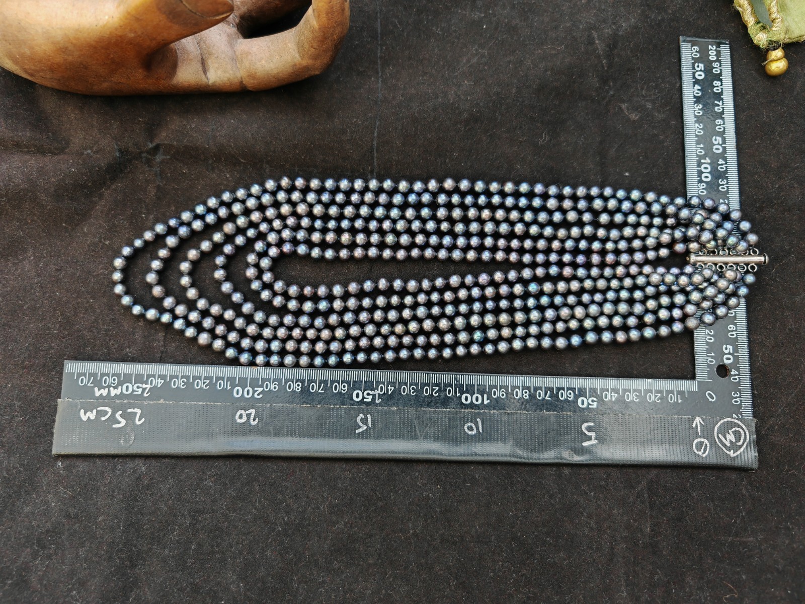 5 strand purple black peacock Tahitian style cultured pearl 925 necklace silk ba