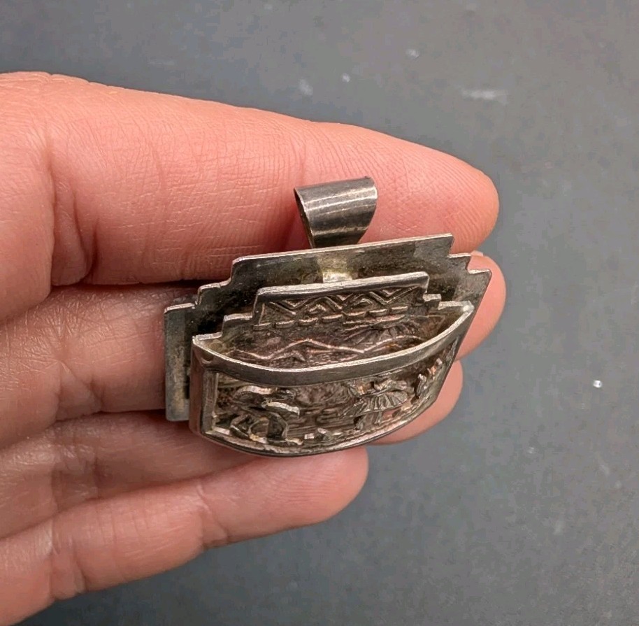 Vtg Sterling Silver 925 Ornate Openwork Cutout Peru Peruvian Brooch Pin Pendant