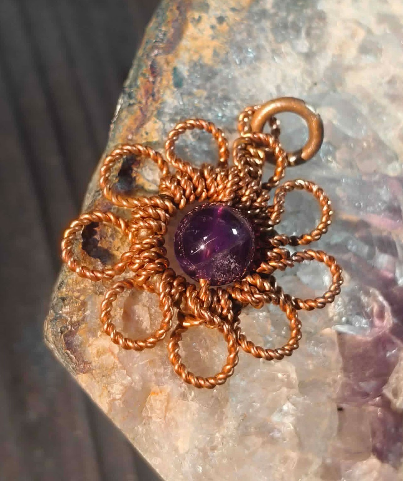 Flower Copper Pendant Daisy Mandala Amethyst Energy Lucky Jewelry #PM9