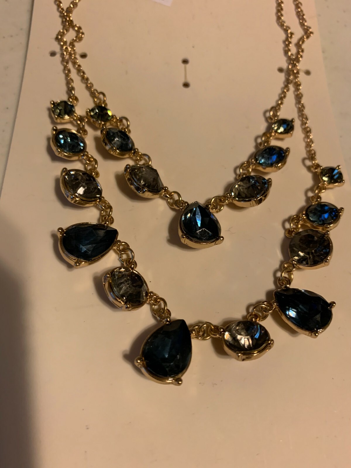 Fashion Necklace NWT!!! 2 chain layered blue gem with gold chain, variation