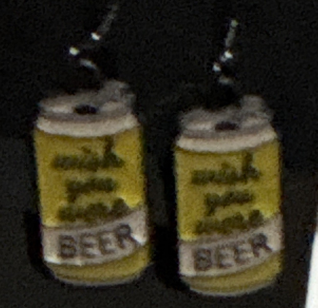 Yellow White Beer Can Dangle/Drop Hook Earrings Metal No Stone Lobe