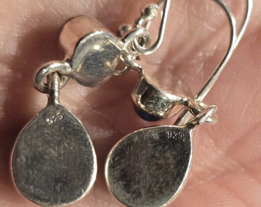 Silver Tone Teardrop Multicolor Bezel Dangle/Drop Hook Earrings
