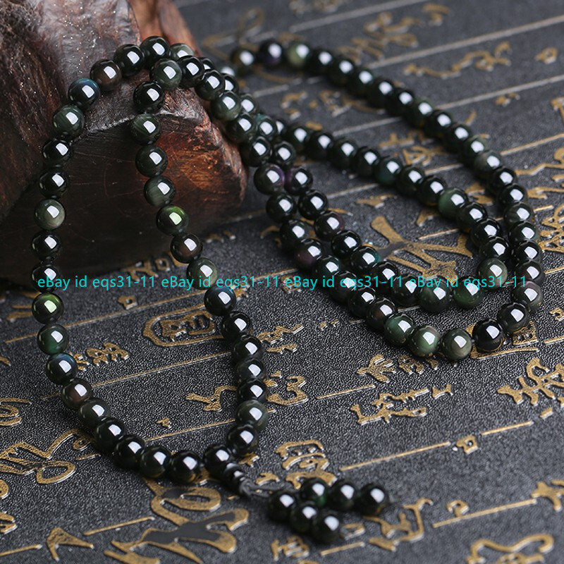 6/8/10/12mm Black Rainbow Obsidian 108 Prayer Beads Tibet Buddhist Mala Necklace