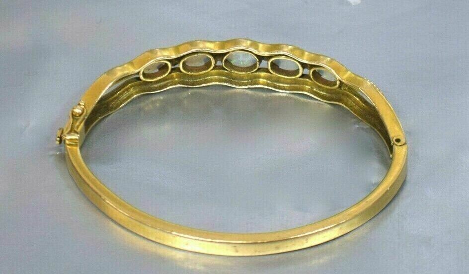 4Ct Oval Lab Created Fire Opal Diamond Bangle Bracelet 14K Yellow Gold Finish