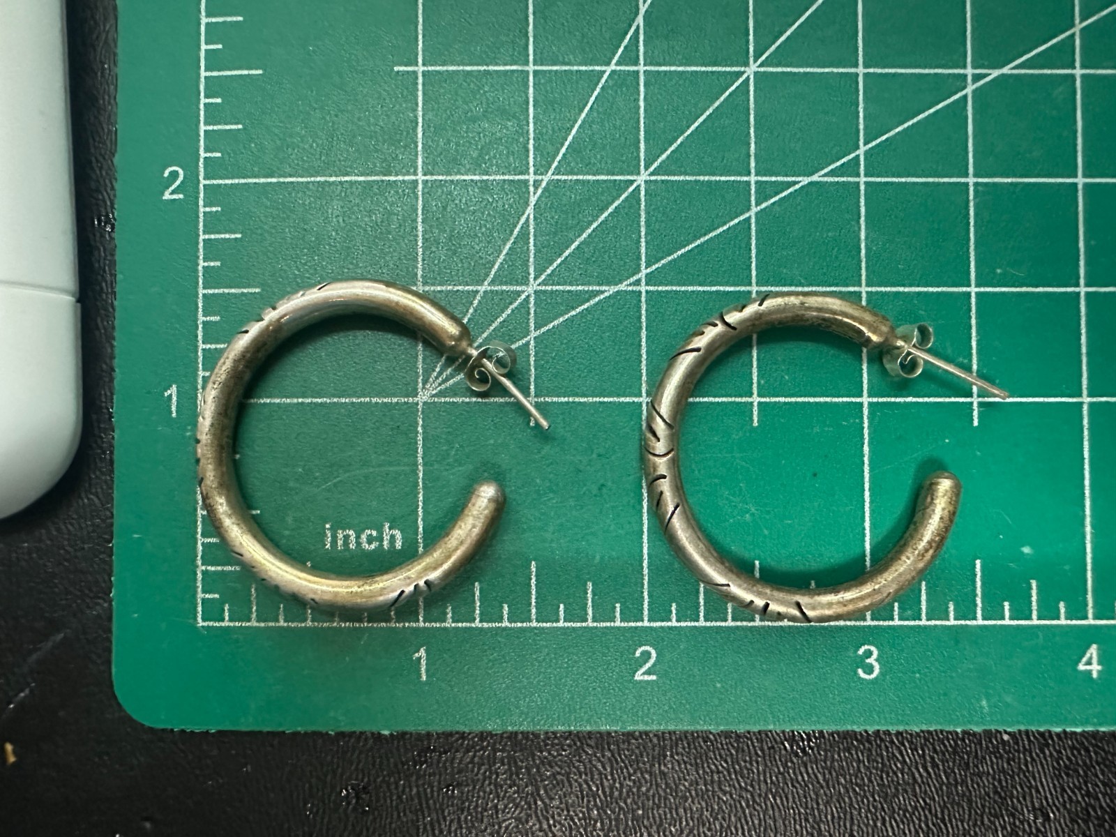 Signed MWS Mexico Hoop Earrings 925 Large Etched Hoops Sterling Silver 925 #10