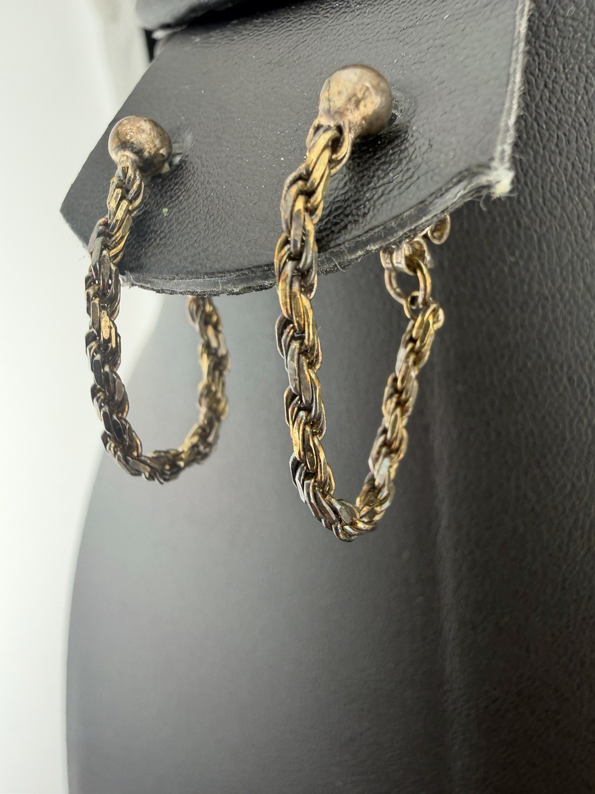 925 Italy Sterling Silver Twisted Rope Chain Hoop Earrings Dangle 2.26g