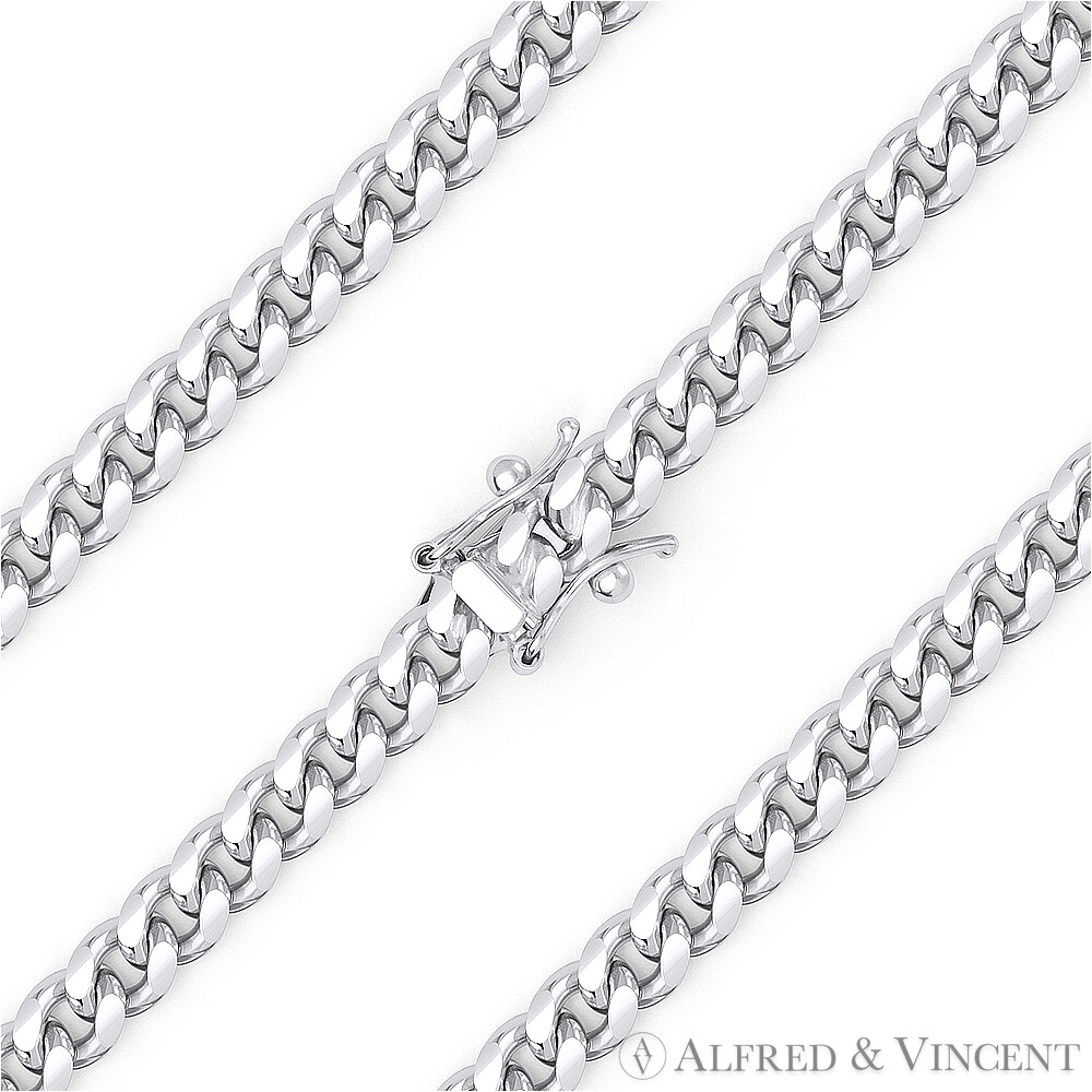 4.2mm Miami Cuban Curb Link Italy .925 Sterling Silver w/ Rhodium Chain Necklace