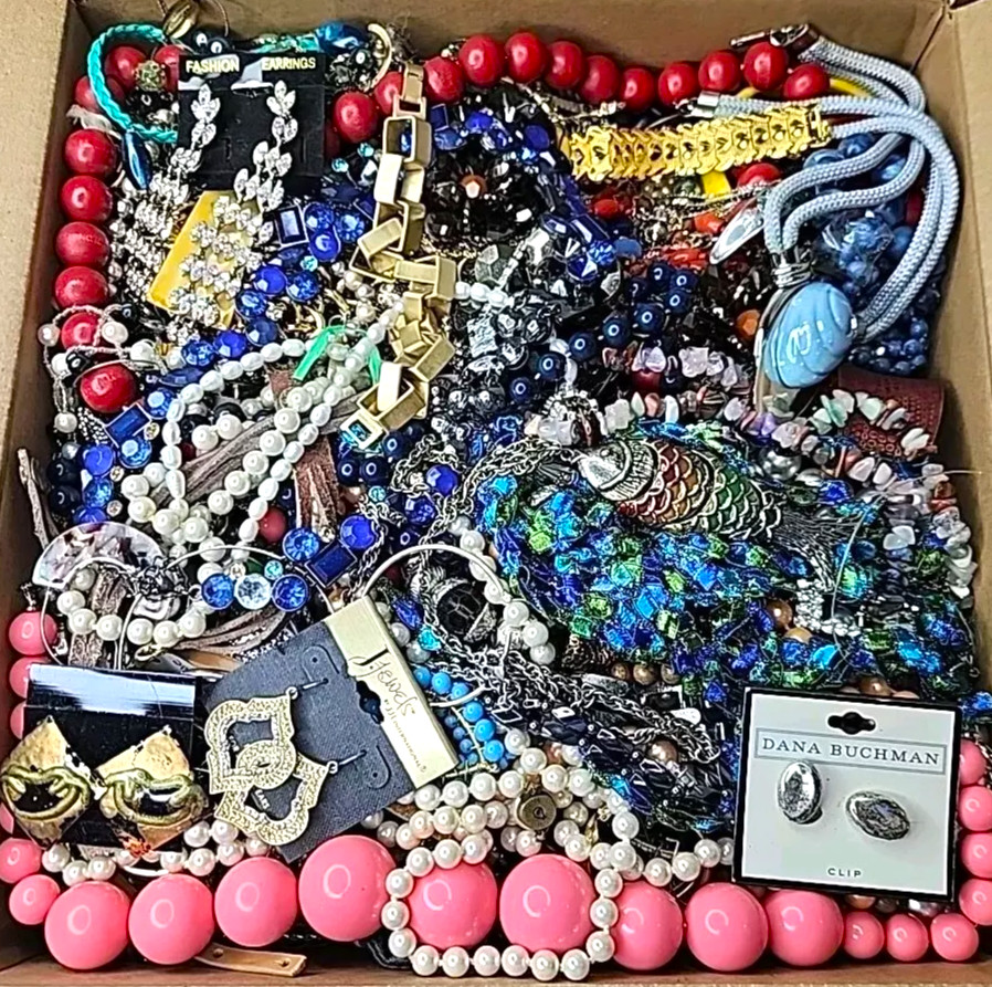FREE SHIP 5 Pound Unsorted Huge Lot Jewelry VTG Now Junk Art Craft Treasure Box!