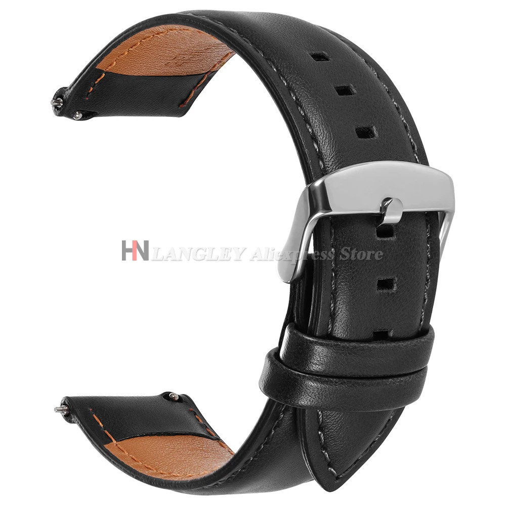 Genuine Cowhide Leather Watch Strap Quick Release Buckle Black Brown Red Band