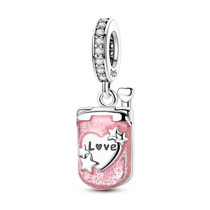 MULA 925 Sterling Silver DIY Charm CZ Flip Pink Phone Pendant for Women Bracelet