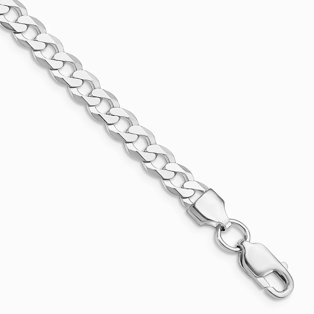 Sterling Silver Rhodium-Plated 5.75mm Flat Curb Chain Bracelet 7″-10″
