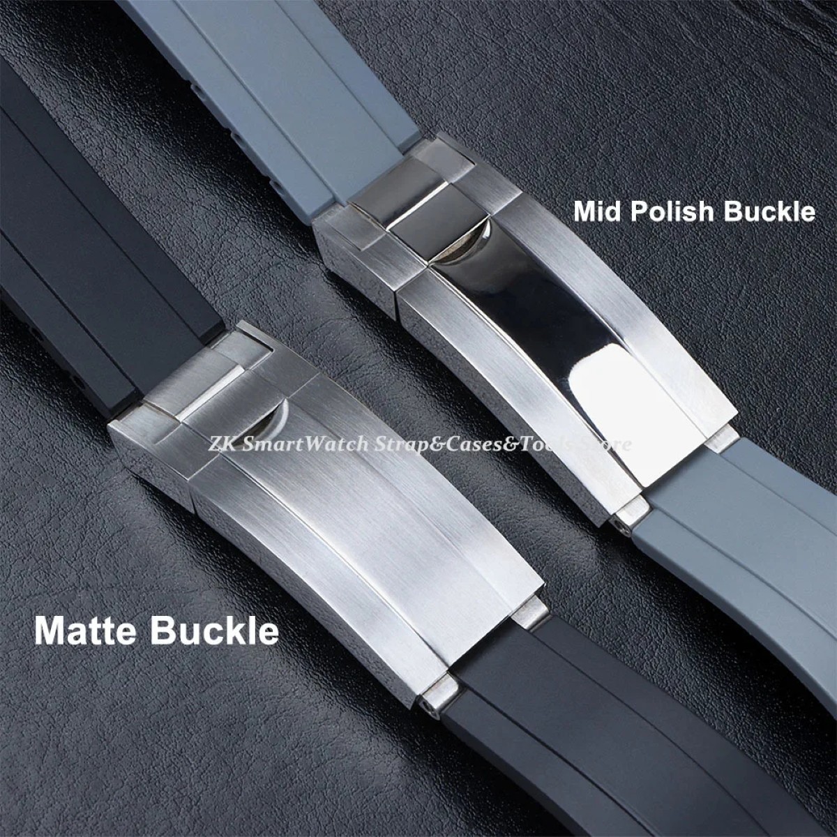 Silicone Rubber Watch Strap Stainless Steel Folding Buckle Black Wristband 20mm