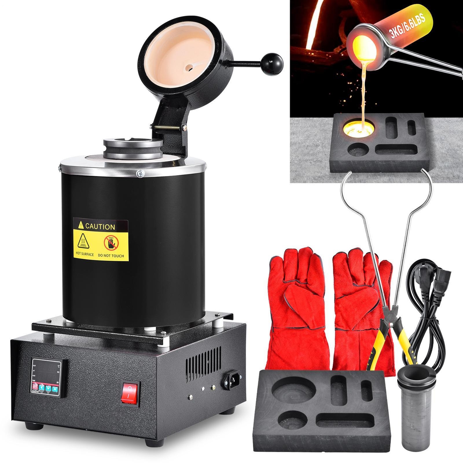 3KG 1500W Electric Digital Metal Melting Furnace Gold Silver Smelter 2102℉ 110V
