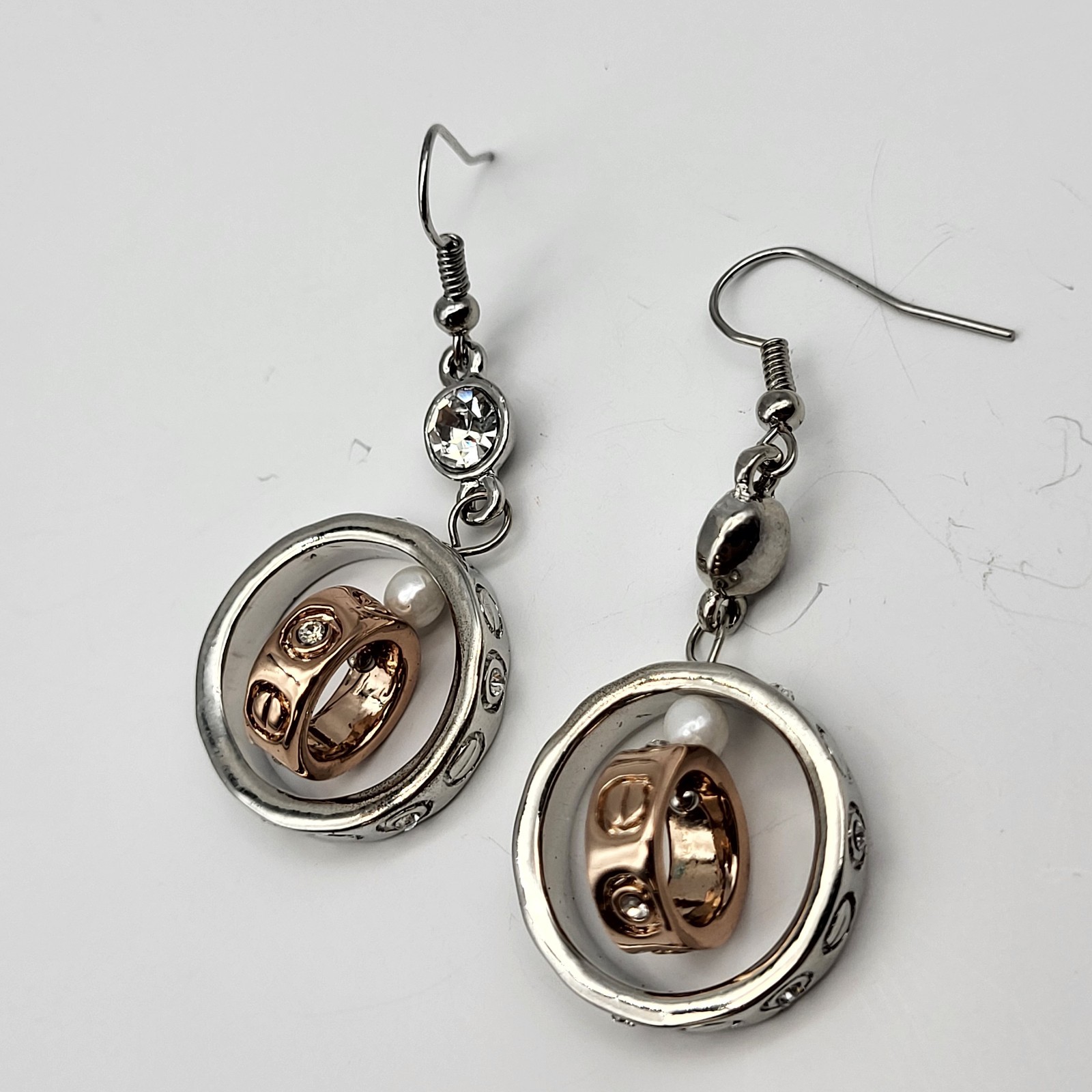 Fun Mixed metals articulated earrings screw print pierced dangles