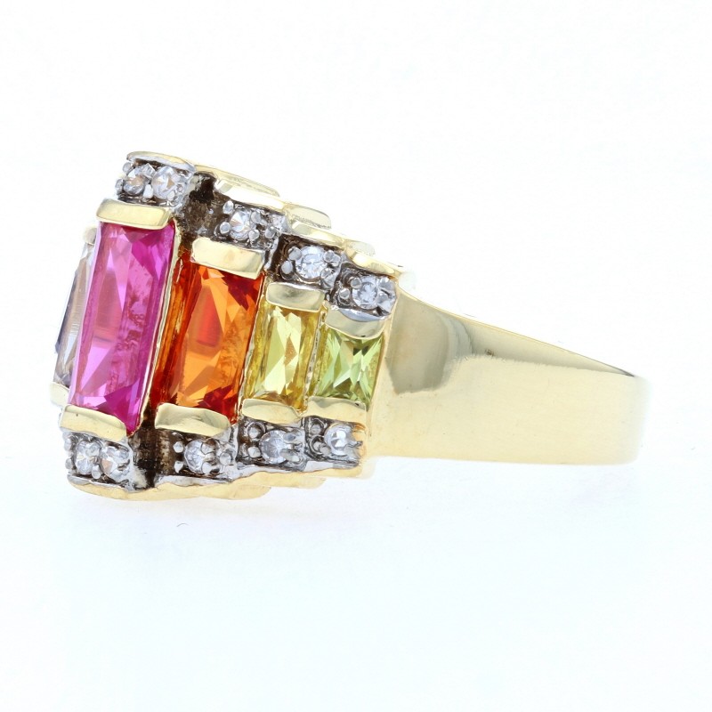 Sterling Multi-Color Synthetic Sapphire & CZ Ring – 925 Gold Pltd 3.11ctw Size 5