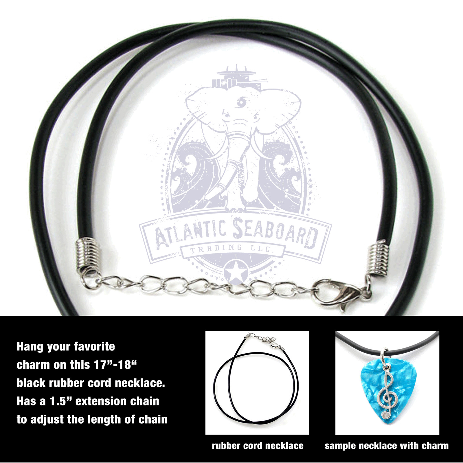 2.5mm Rubber cord 18″ Environmentally Safe–NICKEL FREE 1, 5, 10, 25 Pcs.