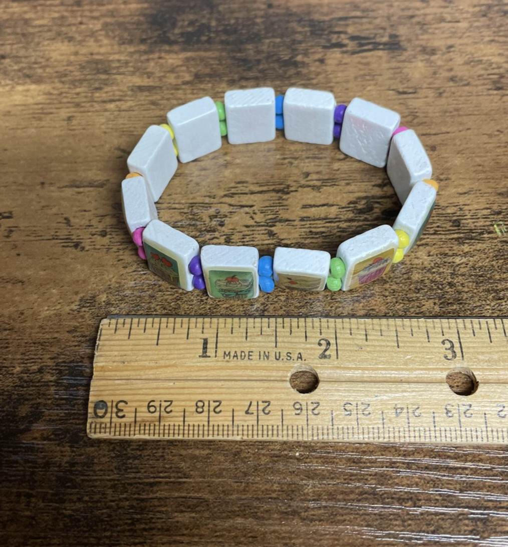 Cupcake Wooden Stretch Novelty Bracelet/ Light Pink/ Medium/ 18cm L Rainbow