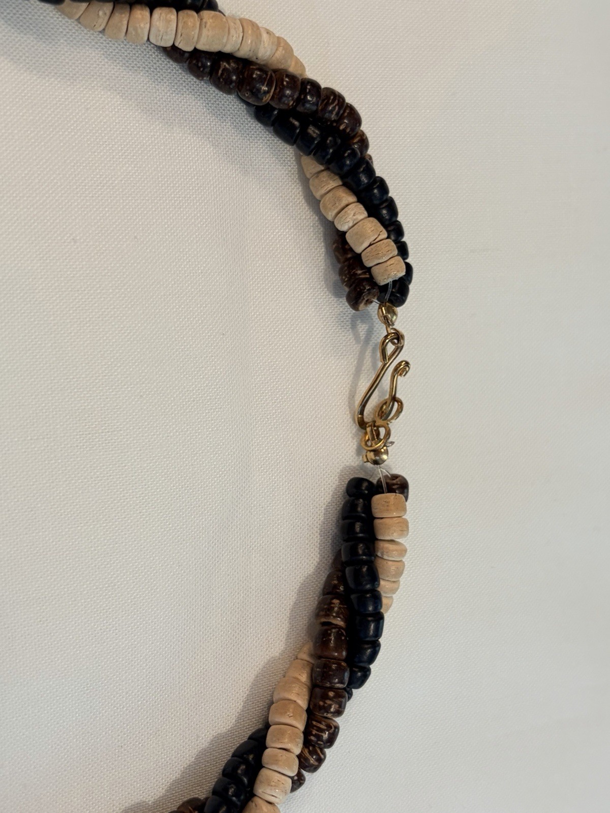 BOHO Multicolor Wood Beaded Strand Necklace, Bead Chain, Hook Closure, No Stone