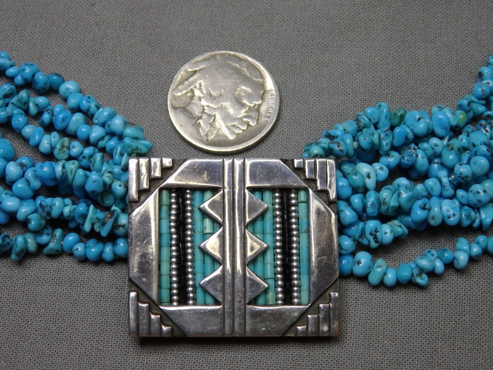 NATIVE AMERICAN Sleeping Beauty Turquoise Sterling Silver 8 Strand 18″ Necklace