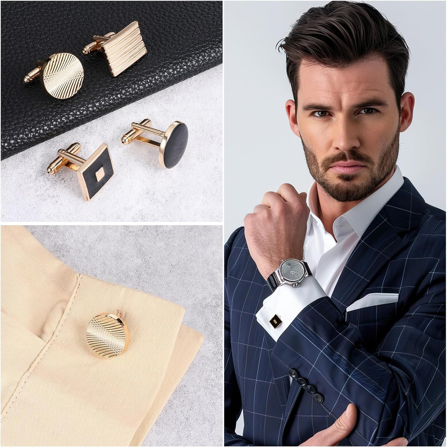 COMNICO 4 Pairs Cufflinks for Men Classic Tone Cuff Links Fashion Men Cufflinks