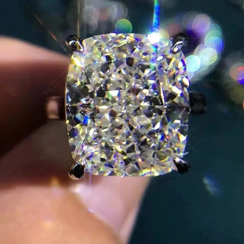 12 Ct Certified Treated Off White Diamond Solitaire Engagement Ring,925 Silver