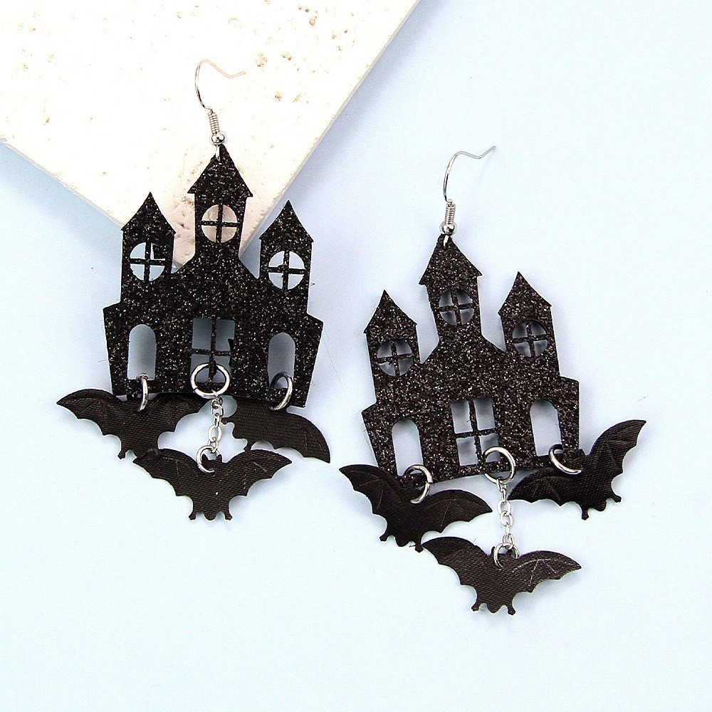 2Pcs Halloween Haunted House Bat Dangle Earrings Punk Gothic Acrylic Jewelry