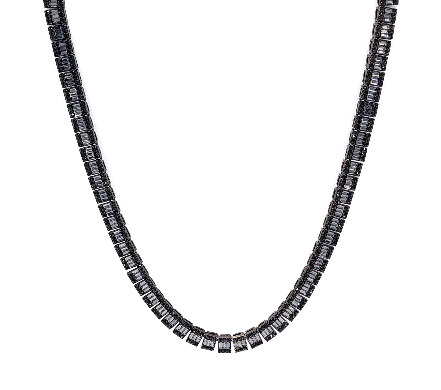 Black Stainless Steel CZ Tennis Necklace Baguette Round Cubic Zirconia 23in