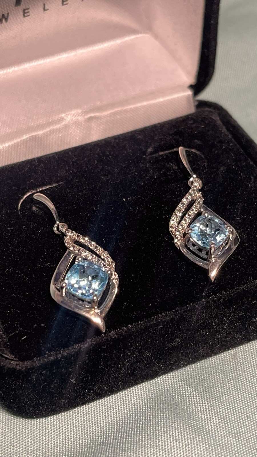 Blue And White Topaz Sterling Silver Drop Earrings Brand New Kay Jewelers 925 RL