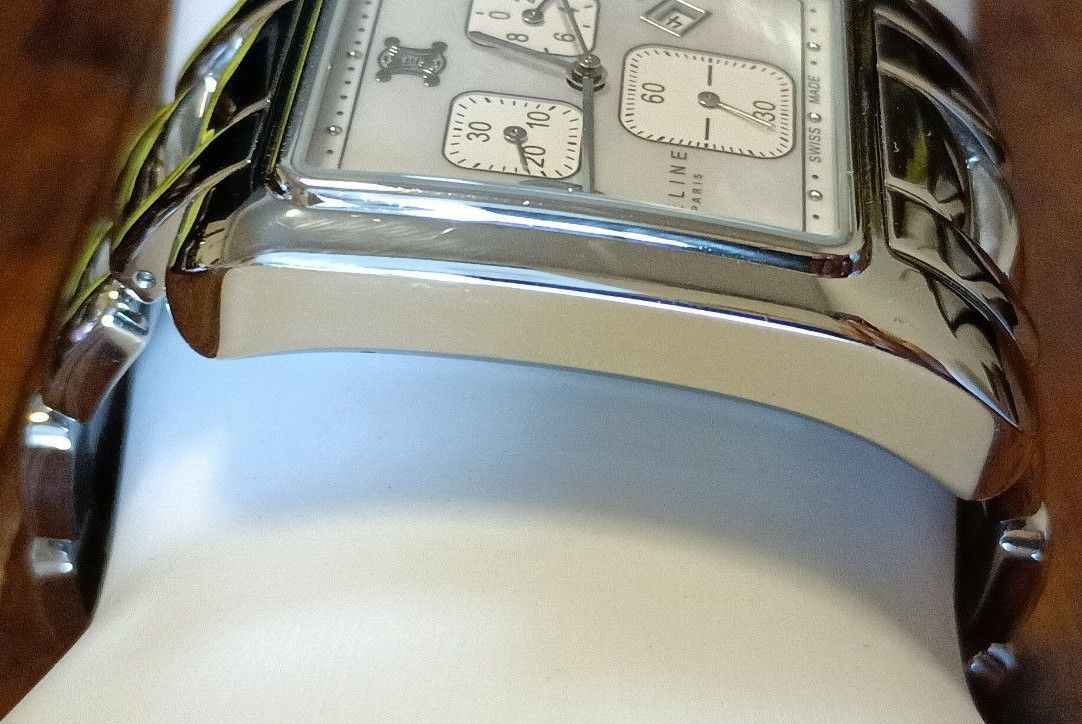 [B1P] CELINE Carre Chronograph Quartz White Shell Dial Watch [v5r]
