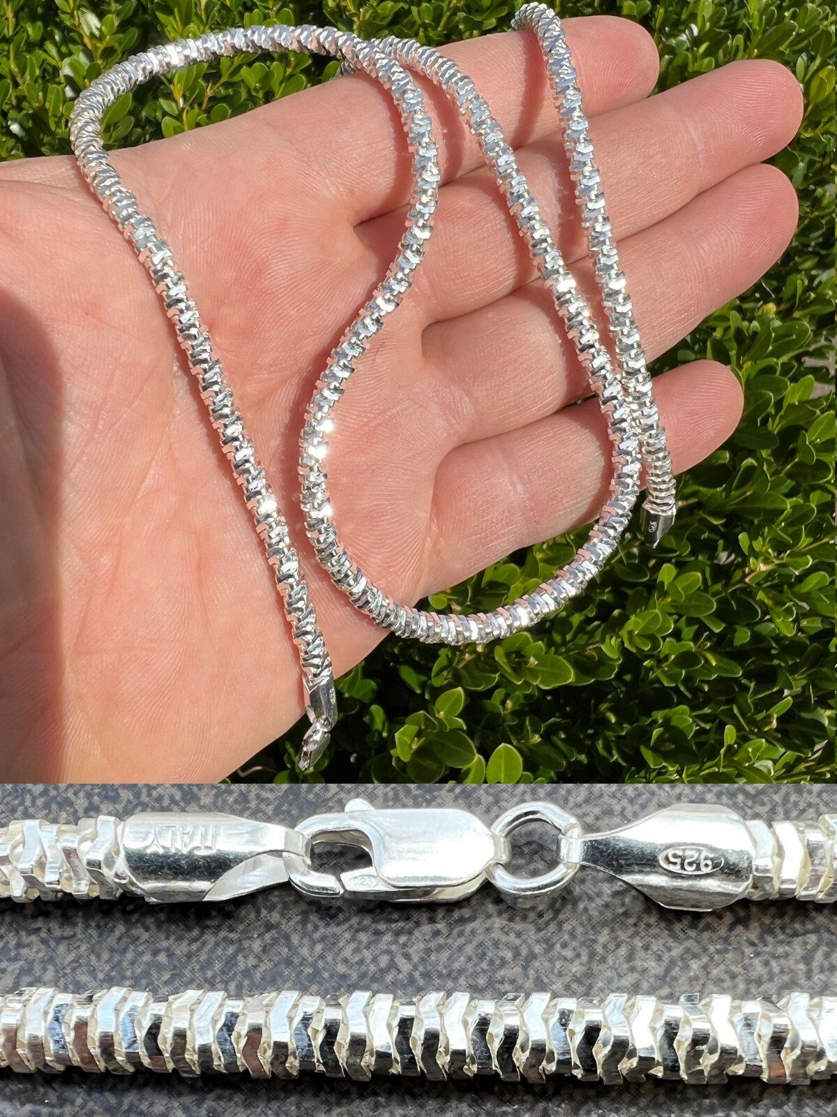 Real 925 Sterling Silver Diamond Cut Sparkle Ice Rope Chain Necklace 4mm 16-30″