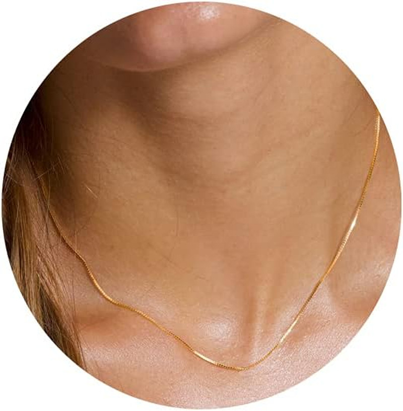 Minimalist Thin Gold Chain 18K Gold Thin Box Chain Necklace Short Small Gold Cha